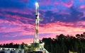 Drilling rig during sunset