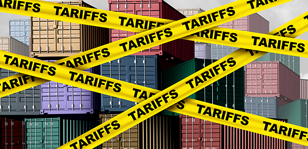 tariffs tape over shipping containers